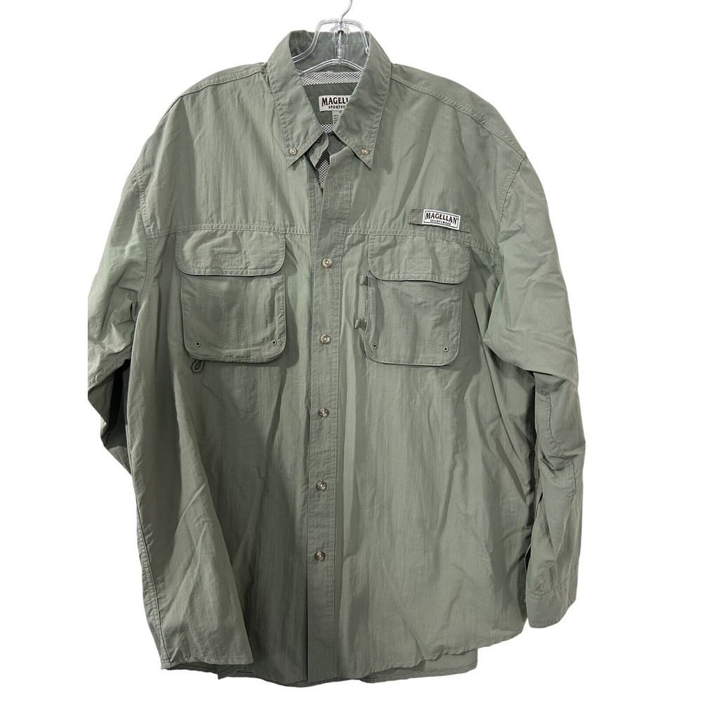 Magellan Sportswear XL Fishing Shirt Sage Green Nylon Ventilated Short Sleeve